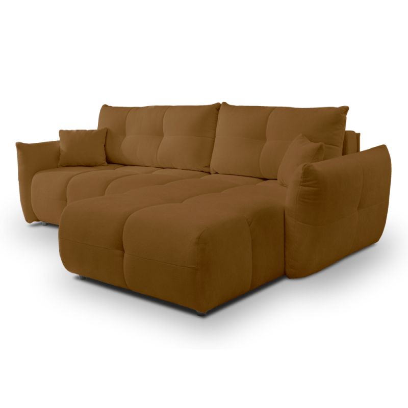 Canapé d'angle convertible et réversible COMO 4 places tissu chenille cognac