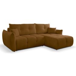 Canapé d'angle convertible et réversible COMO 4 places tissu chenille cognac