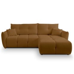 Canapé d'angle convertible et réversible COMO 4 places tissu chenille cognac