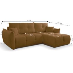 Canapé d'angle convertible et réversible COMO 4 places tissu chenille cognac