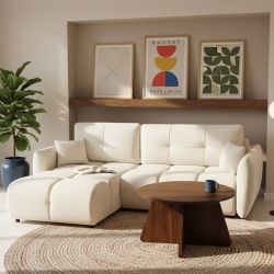 Canapé d'angle convertible et réversible COMO 4 places tissu chenille écru