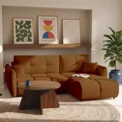 Canapé d'angle convertible et réversible COMO 4 places tissu chenille cognac