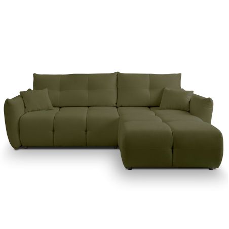 Canapé d'angle convertible et réversible COMO 4 places tissu chenille vert kaki