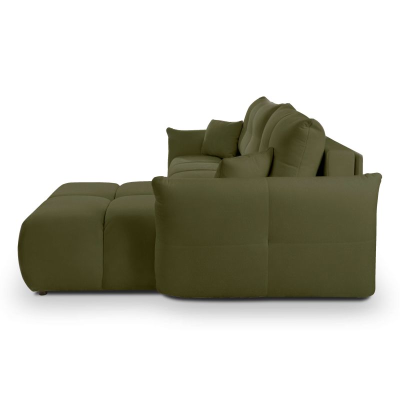 Canapé d'angle convertible et réversible COMO 4 places tissu chenille vert kaki