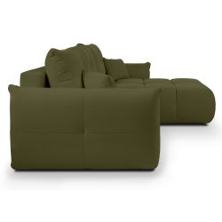 Canapé d'angle convertible et réversible COMO 4 places tissu chenille vert kaki