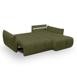 Canapé d'angle convertible et réversible COMO 4 places tissu chenille vert kaki