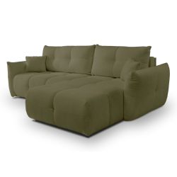 Canapé d'angle convertible et réversible COMO 4 places tissu chenille vert kaki