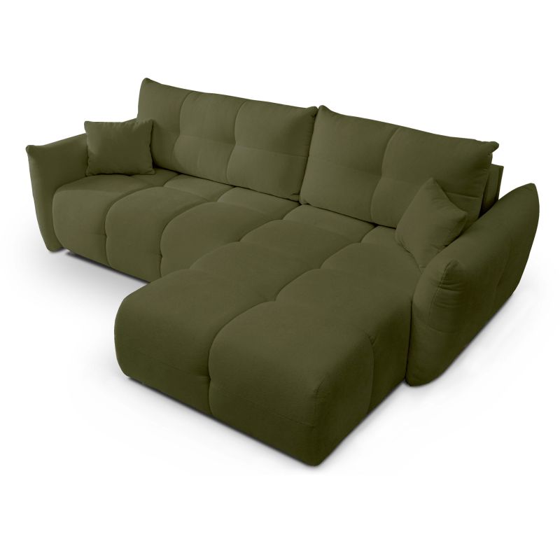 Canapé d'angle convertible et réversible COMO 4 places tissu chenille vert kaki
