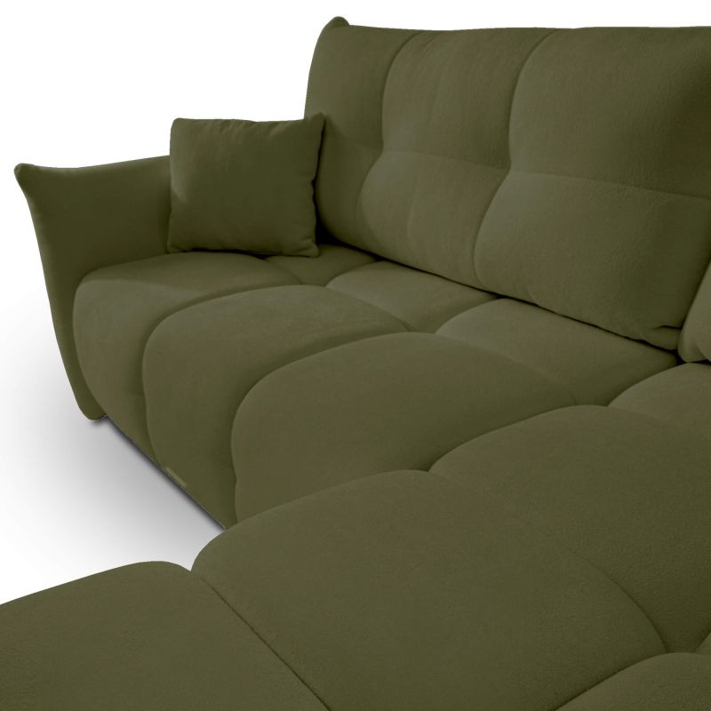 Canapé d'angle convertible et réversible COMO 4 places tissu chenille vert kaki