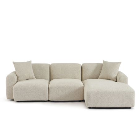 Canapé d'angle droit CORELA fixe tissu beige 4 places