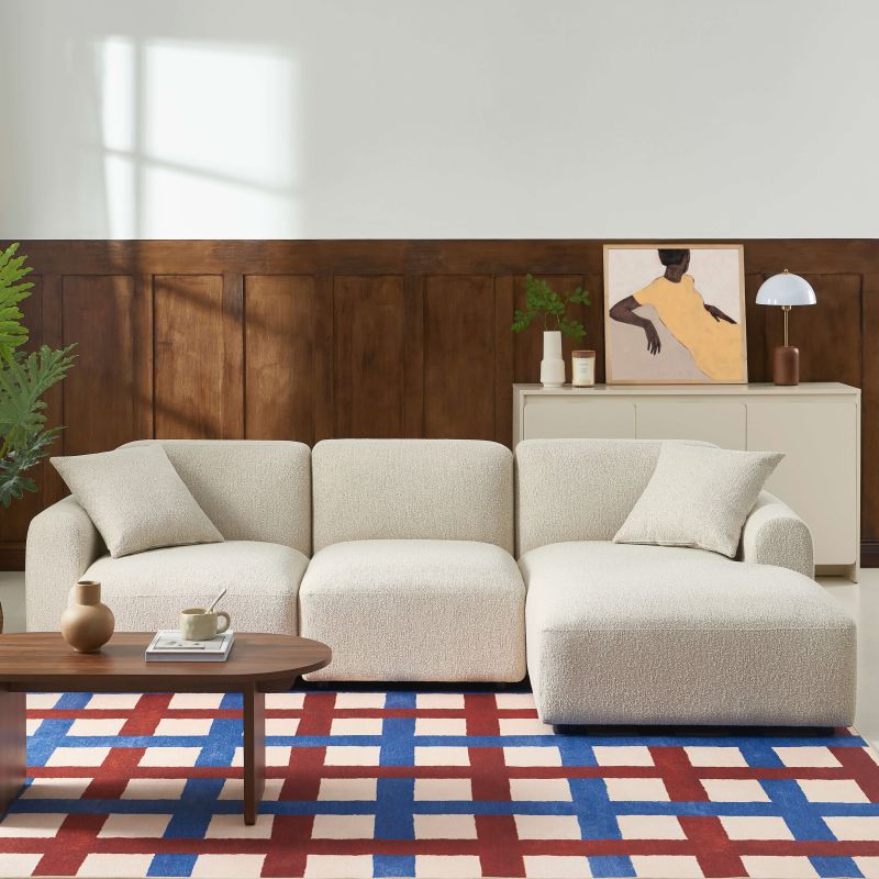 Canapé d'angle droit CORELA fixe tissu beige 4 places