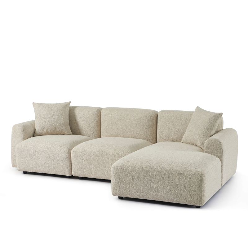Canapé d'angle droit CORELA fixe tissu beige 4 places