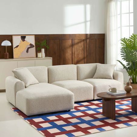 Canapé d'angle gauche CORELA fixe tissu beige 4 places