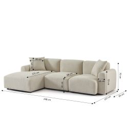 Canapé d'angle gauche CORELA fixe tissu beige 4 places