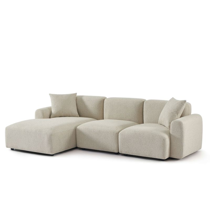 Canapé d'angle gauche CORELA fixe tissu beige 4 places