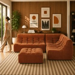 Banquette JANIS modulable 2 places velours terracotta