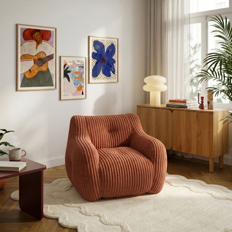 Pouf LUFFY velours côtelé terracotta