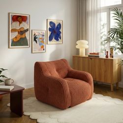 Pouf LUFFY velours côtelé terracotta