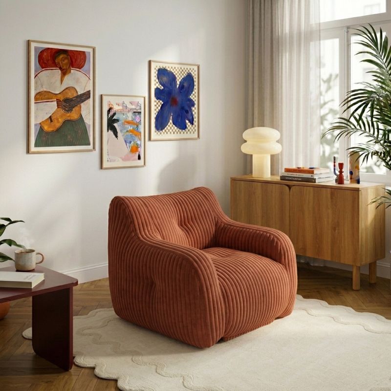 Pouf LUFFY velours côtelé terracotta