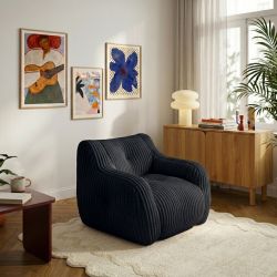 Pouf LUFFY velours côtelé noir