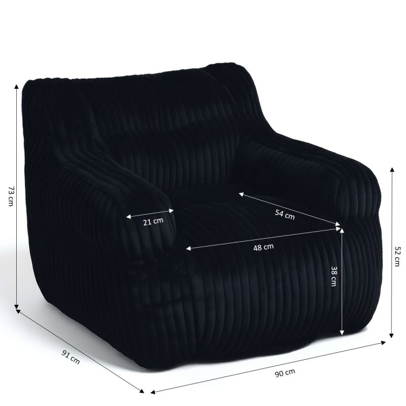 Pouf LUFFY velours côtelé noir