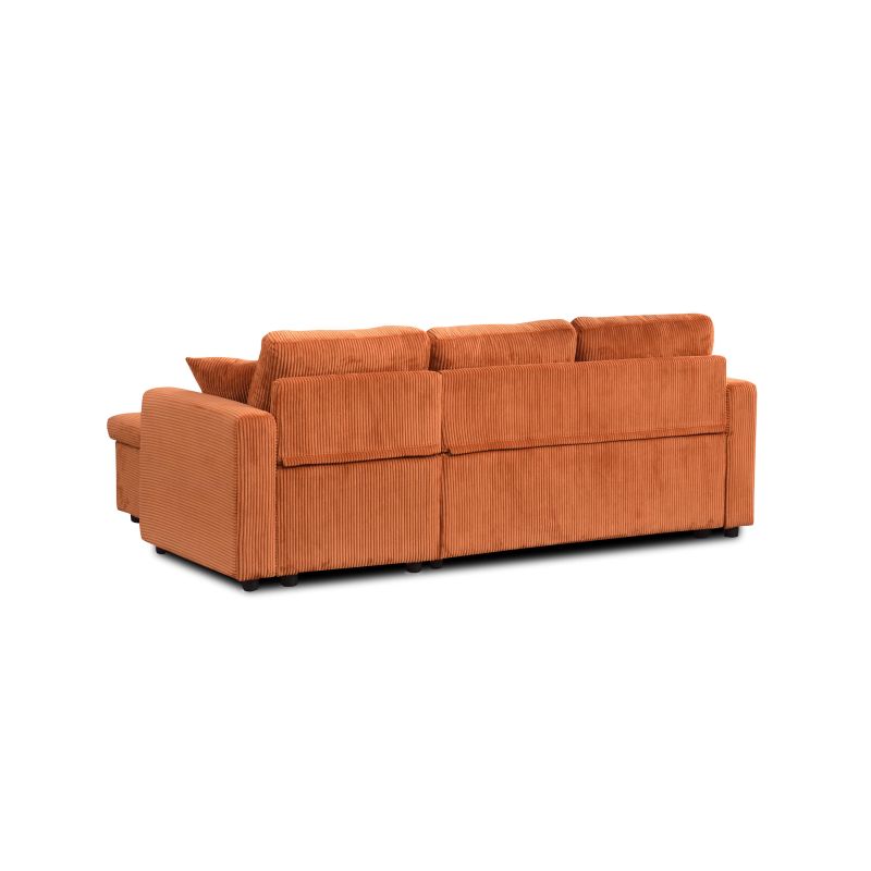 Canapé d'angle convertible et réversible ASPEN 4 places velours côtelé terracotta