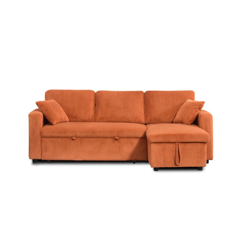Canapé d'angle convertible et réversible ASPEN 4 places velours côtelé terracotta