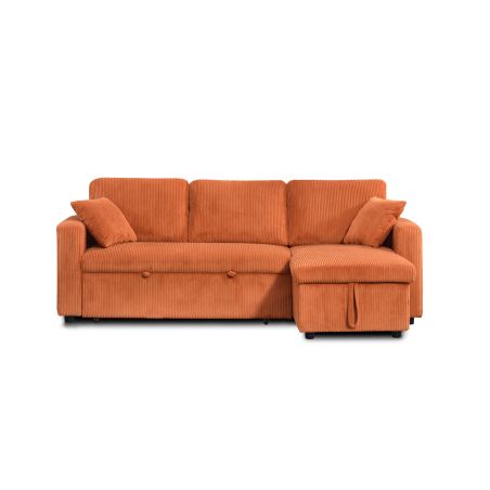 Canapé d'angle convertible et réversible ASPEN 4 places velours côtelé terracotta