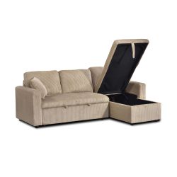 Canapé d'angle convertible et réversible ASPEN 4 places velours côtelé taupe