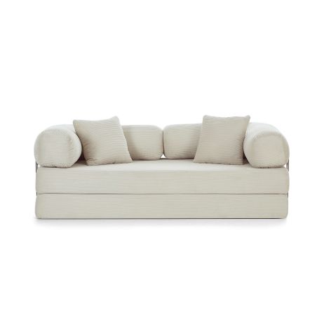 Canapé droit convertible et compressé HYPNOS déplimousse 3 places velours côtelé beige