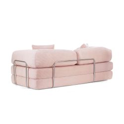 Canapé droit convertible et compressé HYPNOS déplimousse 3 places velours côtelé rose