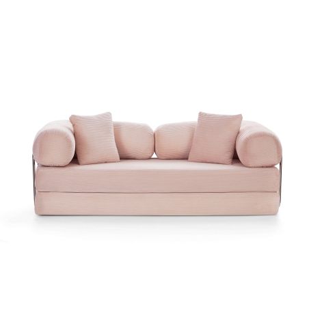Canapé droit convertible et compressé HYPNOS déplimousse 3 places velours côtelé rose