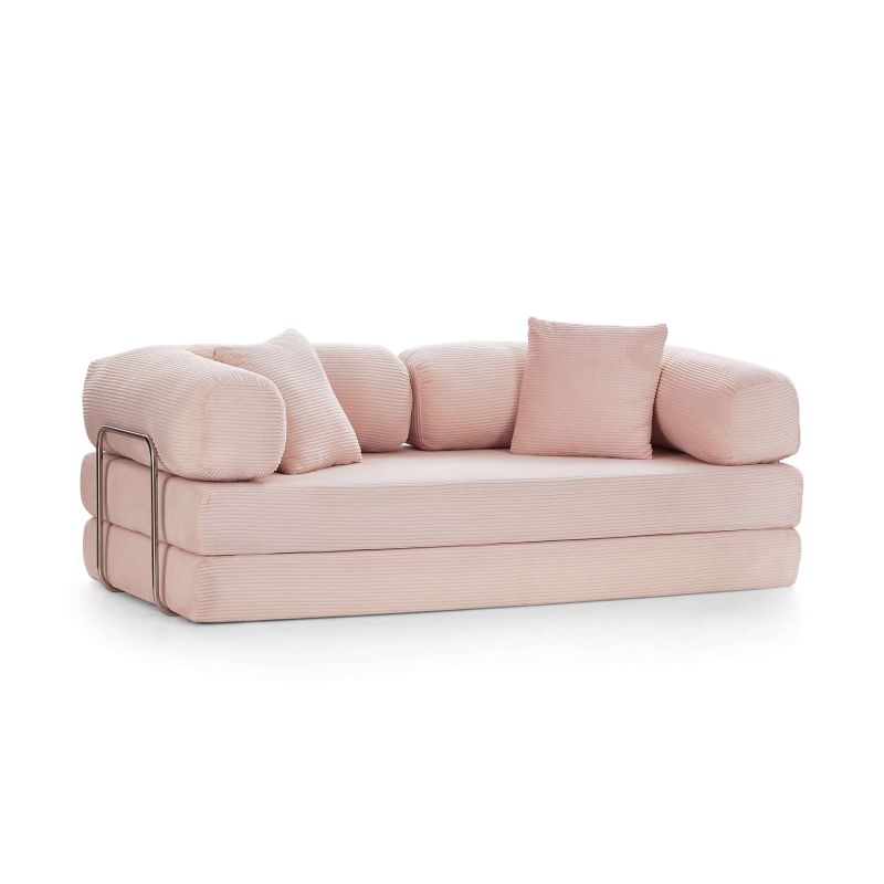Canapé droit convertible et compressé HYPNOS déplimousse 3 places velours côtelé rose