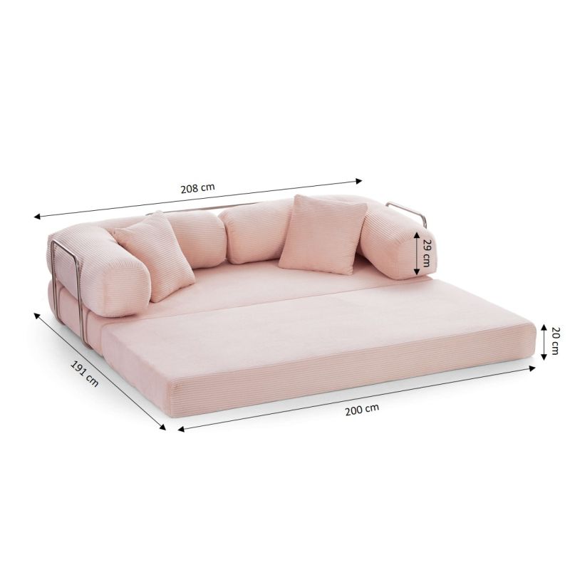 Canapé droit convertible et compressé HYPNOS déplimousse 3 places velours côtelé rose