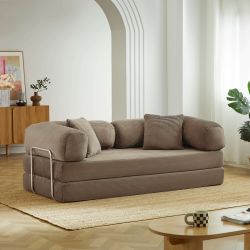 Canapé droit convertible et compressé HYPNOS déplimousse 3 places velours côtelé taupe