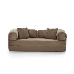 Canapé droit convertible et compressé HYPNOS déplimousse 3 places velours côtelé taupe