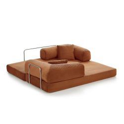 Canapé droit convertible et compressé HYPNOS déplimousse 3 places velours côtelé terracotta