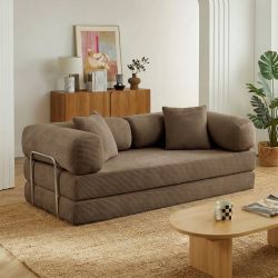 Canapé droit convertible et compressé HYPNOS déplimousse 3 places velours côtelé taupe