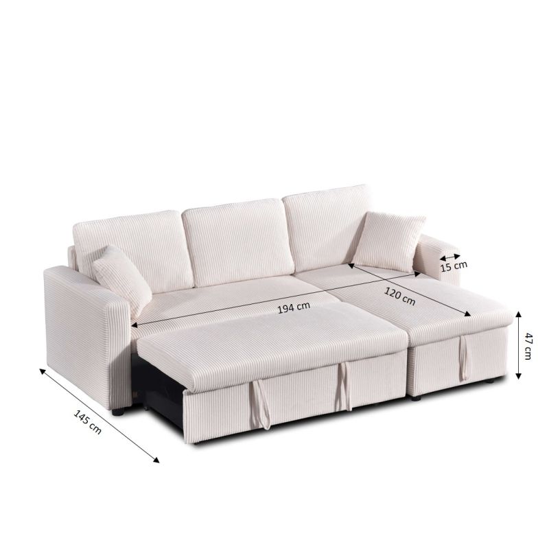 Canapé d'angle convertible et réversible ASPEN 4 places velours côtelé beige
