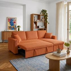 Canapé d'angle convertible et réversible ASPEN 4 places velours côtelé terracotta
