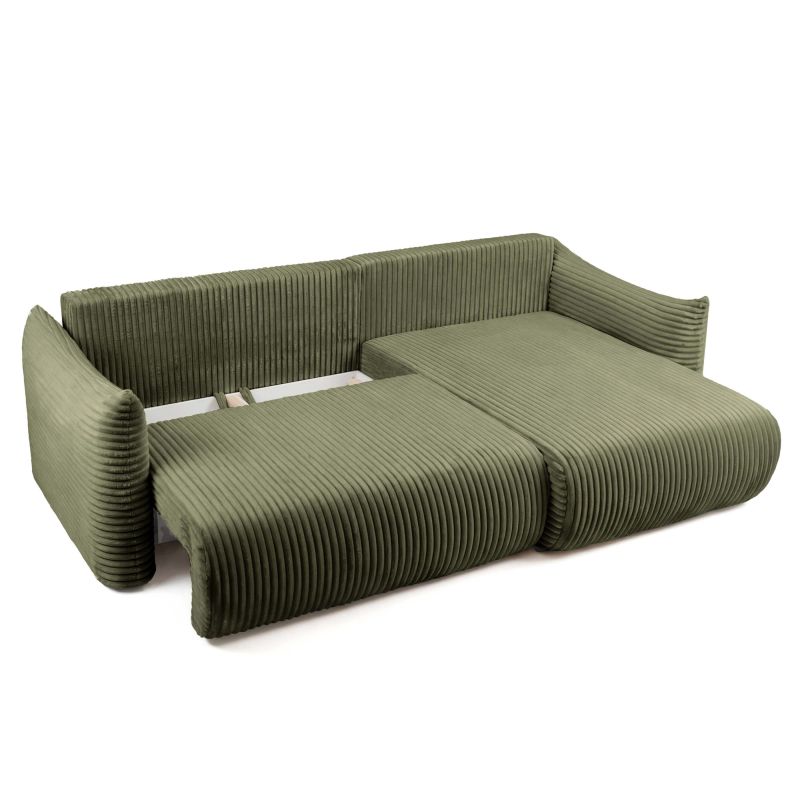 Canapé d'angle convertible et réversible GLORIA 4 places velours côtelé vert
