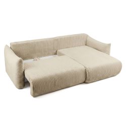 Canapé d'angle convertible et réversible GLORIA 4 places velours côtelé beige