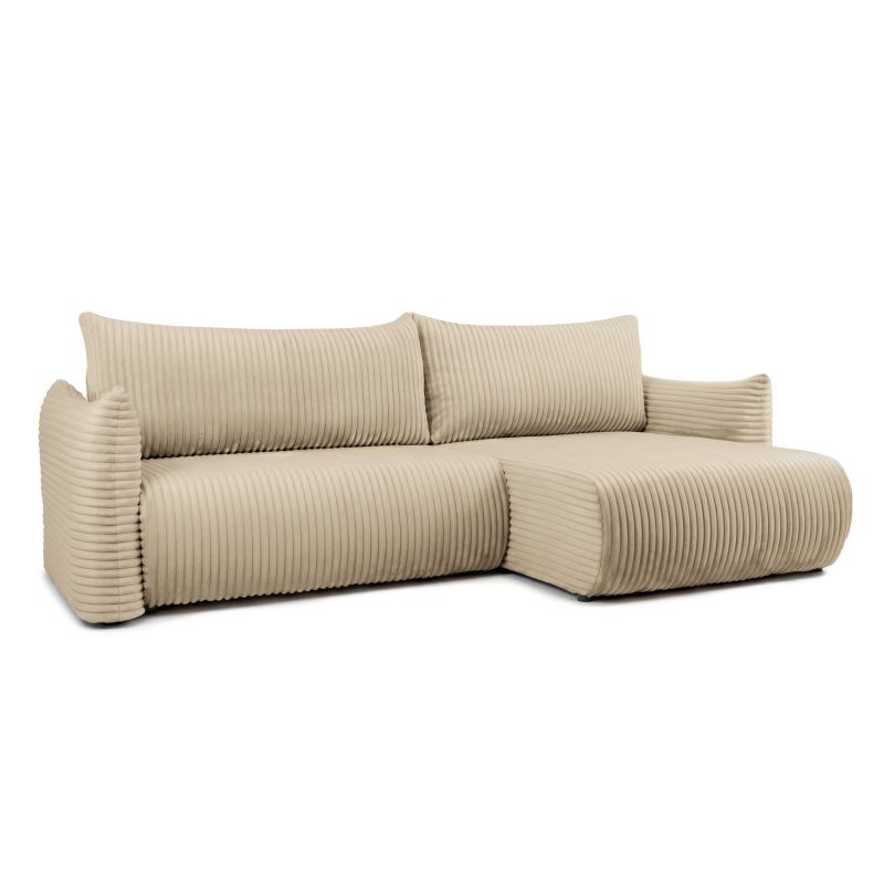Canapé d'angle convertible et réversible GLORIA 4 places velours côtelé beige
