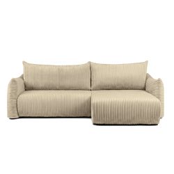 Canapé d'angle convertible et réversible GLORIA 4 places velours côtelé beige