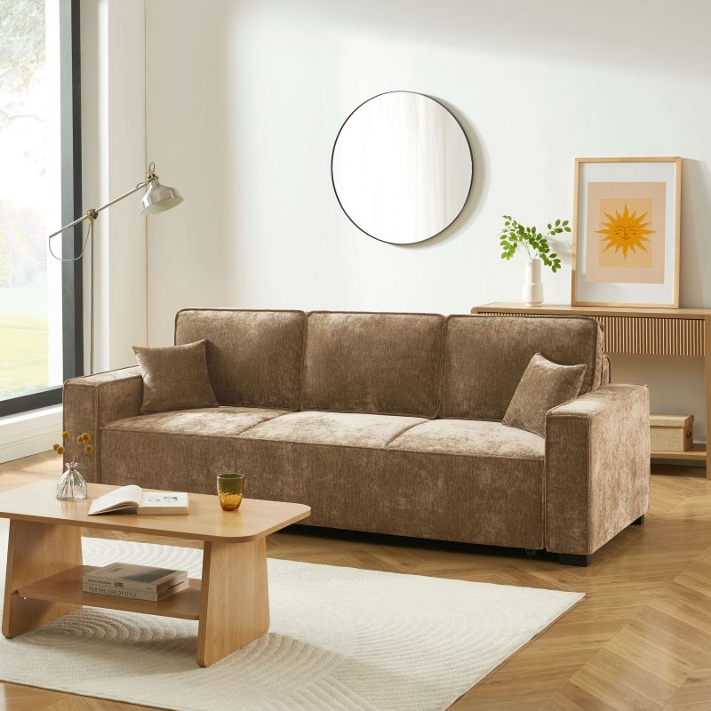 Canapé droit convertible GAVI 3 places tissu marron