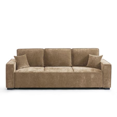 Canapé droit convertible GAVI 3 places tissu marron
