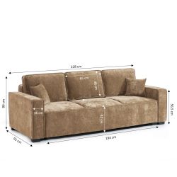 Canapé droit convertible GAVI 3 places tissu marron