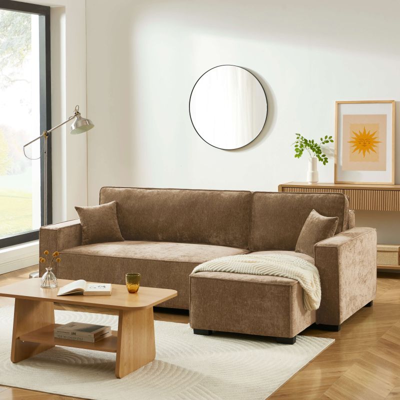 Canapé d'angle convertible et réversible GAVI 4 places tissu marron