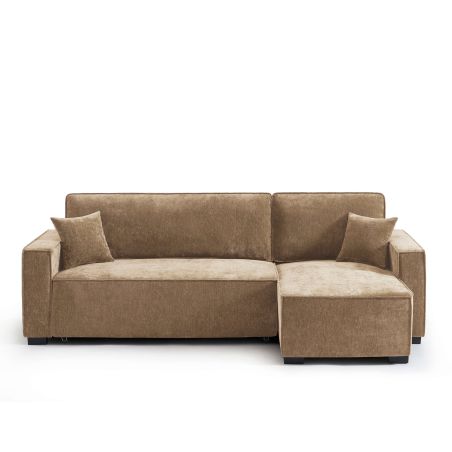 Canapé d'angle convertible et réversible GAVI 4 places tissu marron