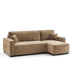 Canapé d'angle convertible et réversible GAVI 4 places tissu marron